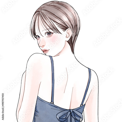 振り向いている女性