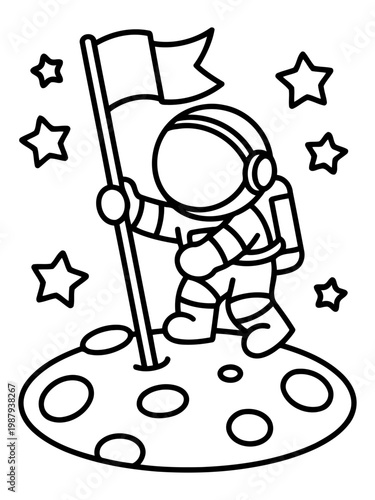 Lunar Conquest: An astronaut plants a flag on the lunar surface, marking a historic moment of exploration and achievement among the stars.
