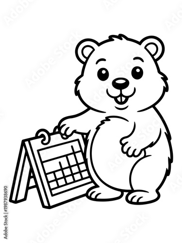Cheerful Groundhog with Calendar: A delightful groundhog, portrayed in a charming illustration, interacts with a calendar, perhaps marking a special day or season.