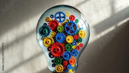 Artistic viewpoint colorful lightbulb concept with innovative creative gears