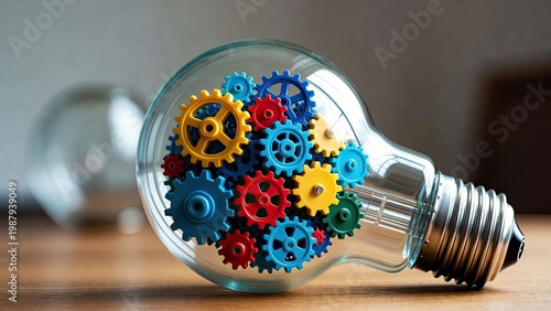 Colorful gears light bulb innovative home office digital art for a creative environment
