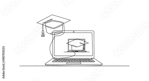Online Education Laptop Graduation Cap Icon Digital Learning Concept