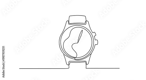 Minimalist continuous line drawing of a watch with a needle and thread inside