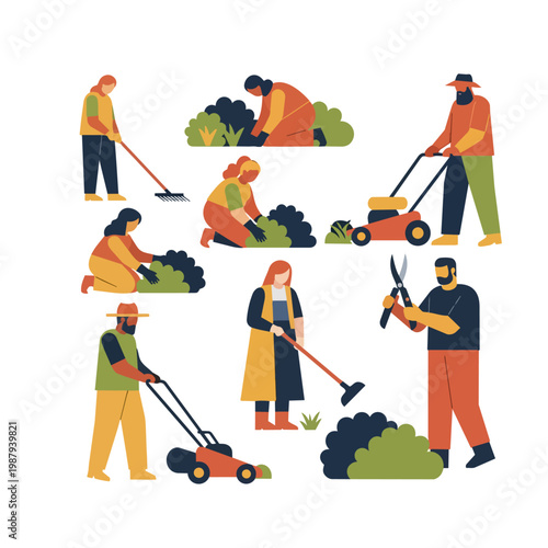 Community gardening concept with people working together, eco lifestyle and sustainability illustration for social campaign