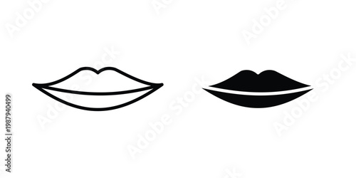 Thin lips icon editable designs collection. black and white icons