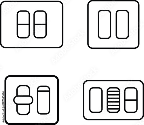 Collection of four different electrical light switch designs representing various types of controls and mechanisms