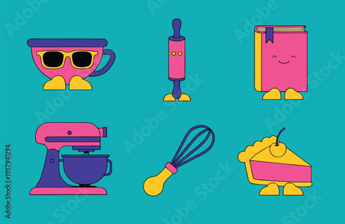 Vibrant Hot Pink and Violet Designer Characters Prepare Family Recipes for Mothers Day Baking Celebration