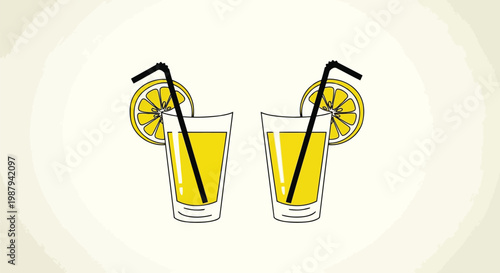 Two refreshing lemonade drinks with lemon slices and straws
