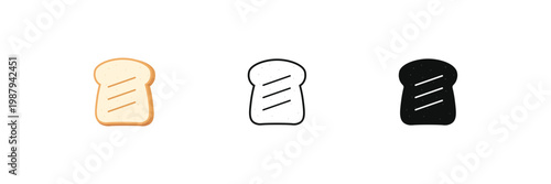 Set of slice of white bread icons. Bread toast isolated on white background.