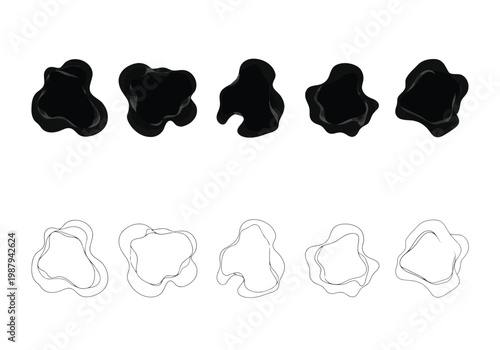 Comparative illustration of irregular shapes and their outlined boundaries