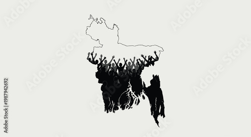A crowd of people forming the shape of bangladesh s map
