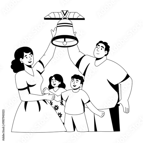 A glyph style illustration showing a character ringing bell
