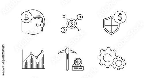 Digital currency icons set for cryptocurrency and finance.