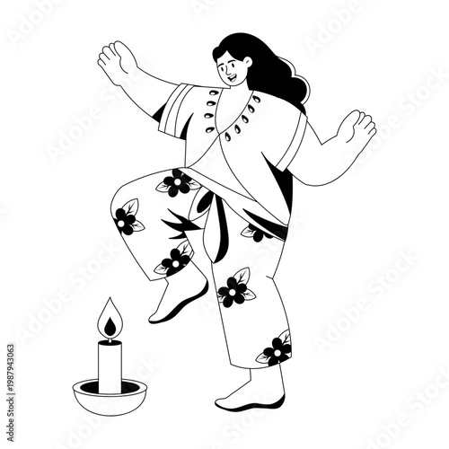 A glyph style illustration showing a character lighting candle
