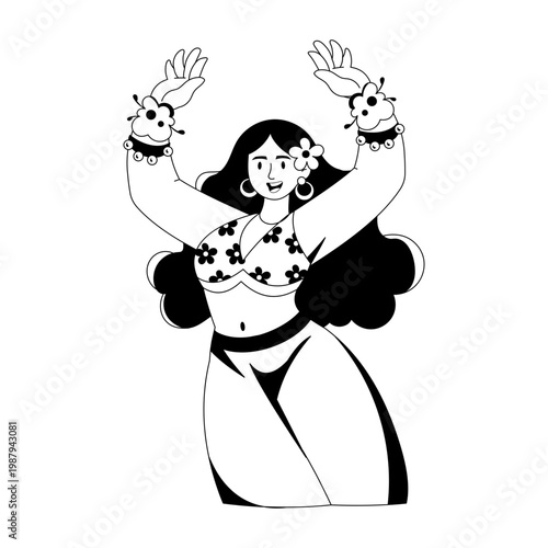 A glyph style illustration depicting a character performing moroccan dance

