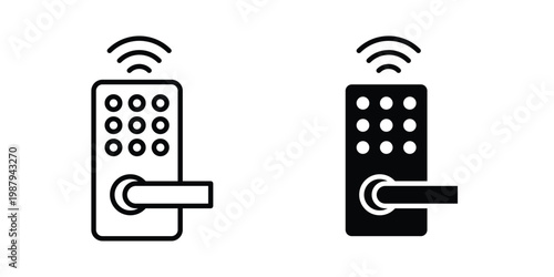 Wireless door lock icon editable designs collection. black and white icons