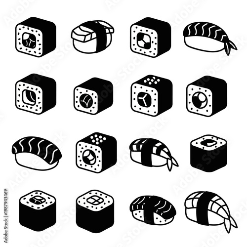 Sushi rolls and pieces illustration.