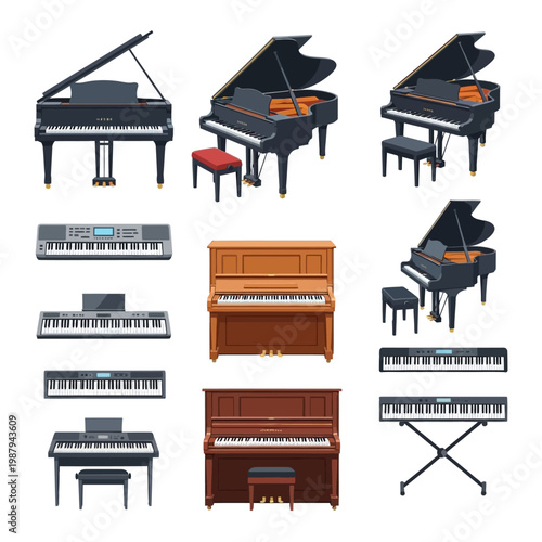 Collection of Various Pianos and Keyboards Musical Instruments