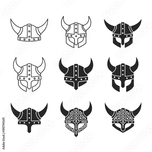 Collection of Viking Helmets Icons with Horns