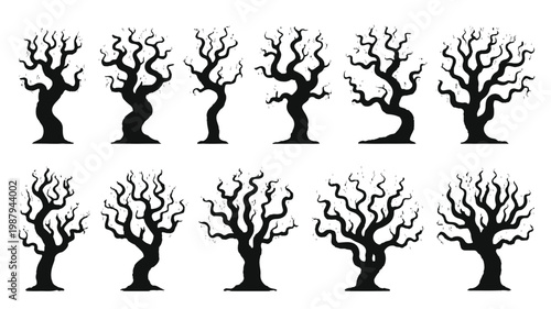 Bare Silhouette: A collection of eerie, bare trees cast a haunting silhouette against the backdrop, evoking a sense of mystery and the impending shadows of the season.