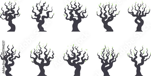 Silhouettes of Eerie Trees: A collection of silhouette of eerie trees that evoking a sense of foreboding, each twisted form whispers tales of mystery, danger, and the supernatural.