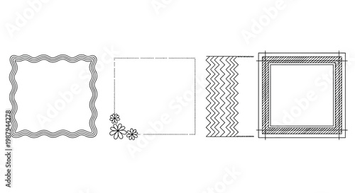 Decorative border designs featuring various intricate patterns and motifs