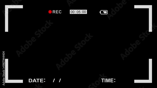 high-quality digital camera viewfinder video recording interface overlay on a dark background, perfect for video production projects, motion graphics, and film editing assets.