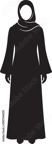 Silhouette of a woman wearing a black hijab and abaya, representing modesty and Islamic fashion