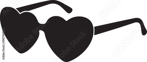 Silhouette of black heart-shaped sunglasses on white background