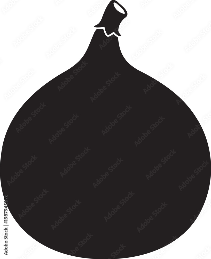 Fototapeta premium Black Silhouette of a Whole Fig on White Background, Minimalist Food Graphic