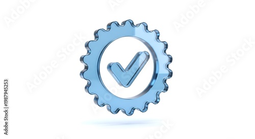 blue gear icon with checkmark, settings symbol, confirmation sign