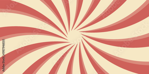Circus background and spiral retro rays vector pattern. Vintage poster of red white sun or star burst radial lines with grunge texture, circus, carnival, summer fair or chapiteau backdrop,eps.10
