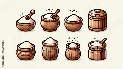 Wooden Containers with White Powder