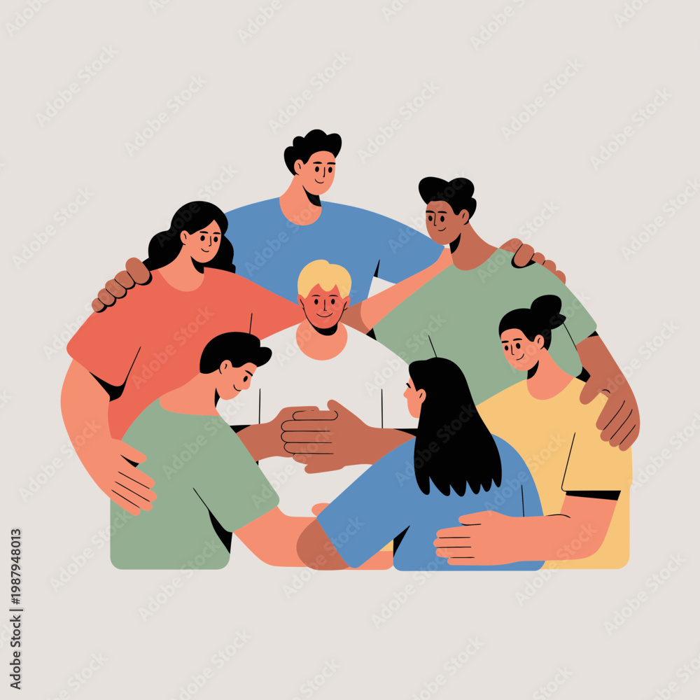 Obraz premium Diverse Group of People Joining Hands in Unity Circle