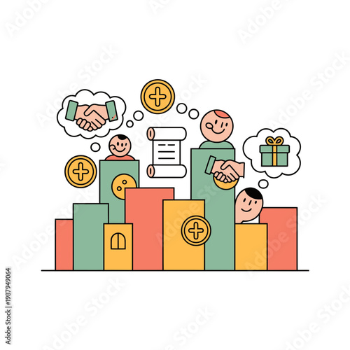 Business Partnerships Growing Profits with Coins and Documents