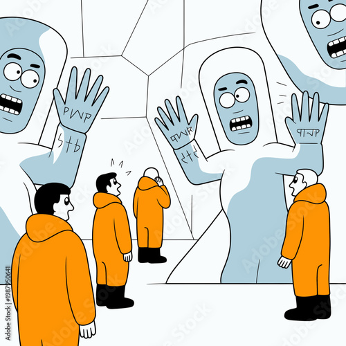 Blue Aliens Encountering Humans in Space Suit