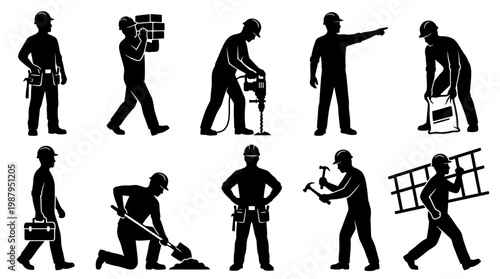 10 Construction Worker Silhouette Vector Pack – Builder & Industrial SVG Collection