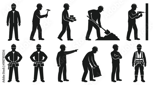 10 Construction Worker Silhouette Vector Pack – Builder & Industrial SVG Collection