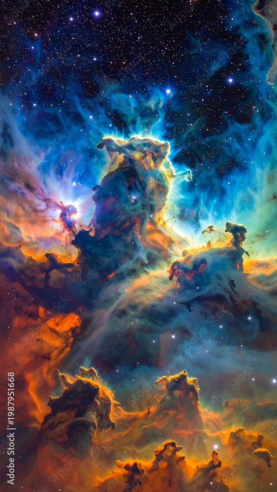 Fototapeta premium A vibrant cosmic nebula with swirling clouds of gas and dust
