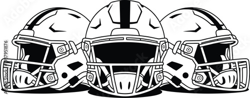 Obraz na płótnie American football helmets arranged in a row graphic design sports equipment team