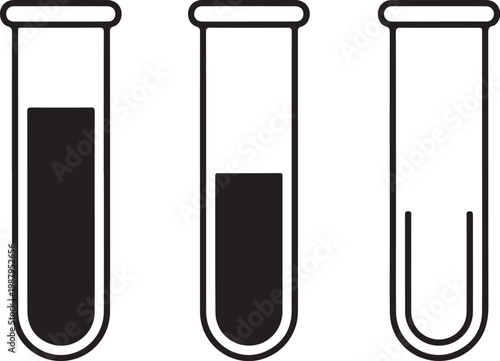 Test tubes with blood samples (Full, Half, Empty) Hand-drawn Sketch Drawing Vector Illustration, Line Linear Symbol Black and White Engraving, Isolated