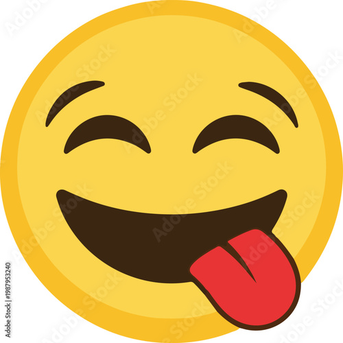 Smiling face with tongue out emoji, playful emoticon, yellow face icon, winking face