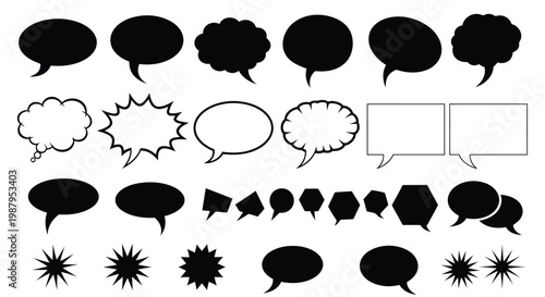 Collection of various speech and thought bubble icons with different styles and effects