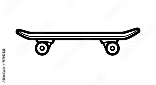 skateboard icon with wheel, black and white illustration