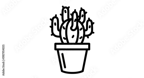 funny cartoon cactus in a pot on white background