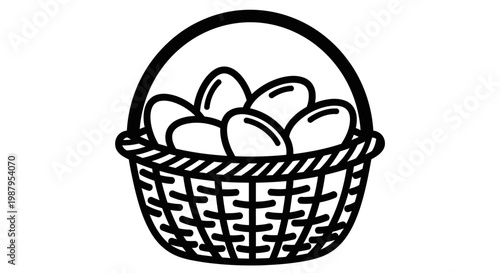 black and white illustration of a wicker basket