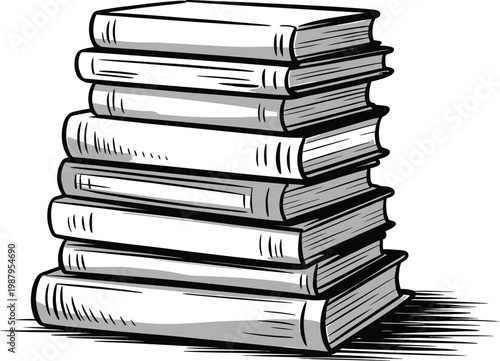 Stack of books illustration with education knowledge literature textbook paperback hardcover learning information research collection