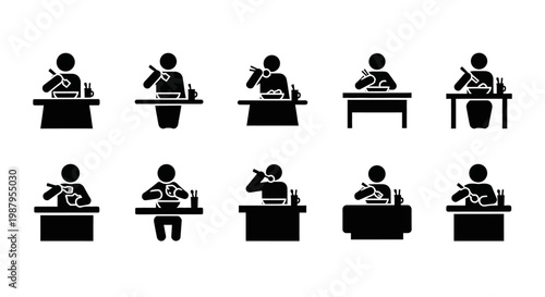 Daily Ritual: Capturing the timeless routine of eating habits, a minimalistic series presents individuals engrossed in the act of dining, showcasing the simplicity of life's daily ritual.