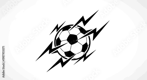 Electrifying Football Design: A dynamic black and white illustration captures a football, enveloped by electric bolts, symbolizing speed, power, and the excitement of the game. 
