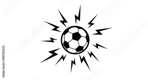 Dynamic Soccer Action: A graphic representation of a soccer ball at the heart of dynamic energy and movement, with sharp strokes radiate outwards, signifying velocity and excitement. 